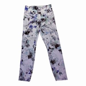 Athleta Womens Leggings Small Tight Floral Blue White Elation Crop Pants Soft